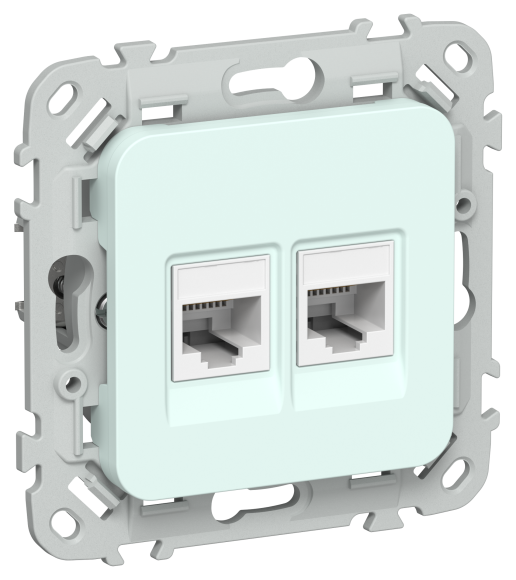 IEK FLITE Розетка 2-местная компьютерная RJ45 категория 6 UTP РК6-2-0-ФлХЛ холодный лед IEK, FI-K22-2-K94