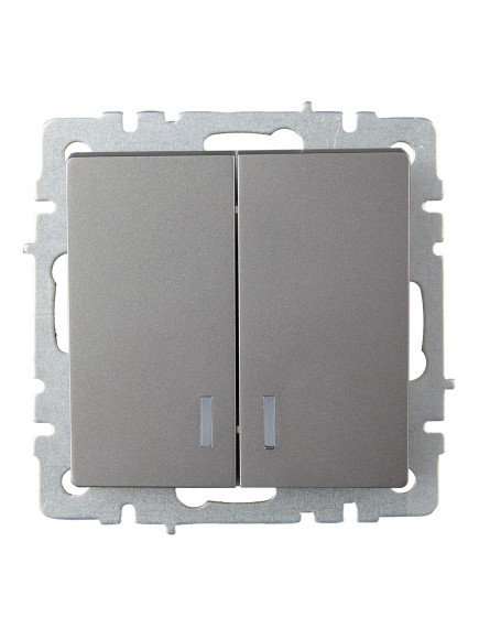 IEK BRITE Выключатель 2-клавишный с индикацией 10А ВС10-2-1-БрС сталь , BR-V20-1-10-K46
