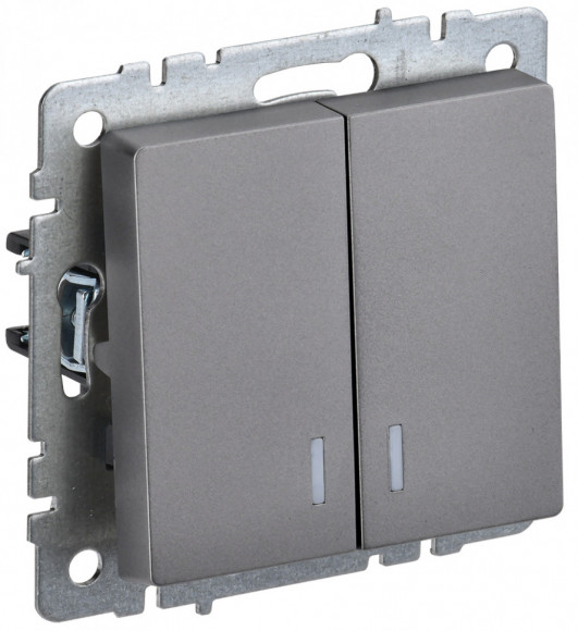 IEK BRITE Выключатель 2-клавишный с индикацией 10А ВС10-2-1-БрС сталь IEK, BR-V20-1-10-K46