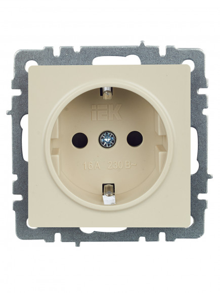IEK BRITE Розетка 1-местная с заземлением с защитными шторками 16А РС14-1-0-БрКр бежевый , BR-R14-16-K10
