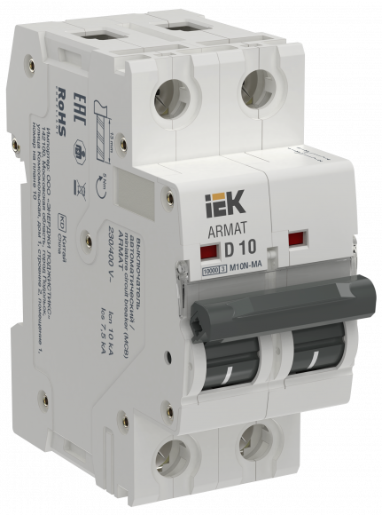IEK ARMAT Автоматический выключатель без теплового расцепителя M10N-MA 2P D 10А IEK, AR-M10N-MA-2-D010