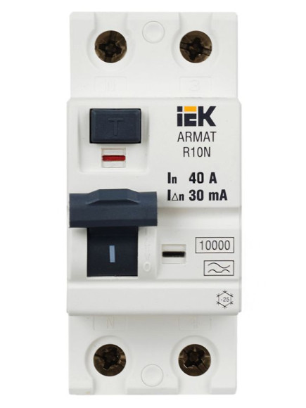 IEK ARMAT Выключатель дифференциального тока R10N 2P 40А 30мА тип A IEK, AR-R10N-2-040A030