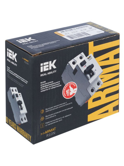 IEK ARMAT Выключатель дифференциального тока R10N 2P 40А 30мА тип A IEK, AR-R10N-2-040A030