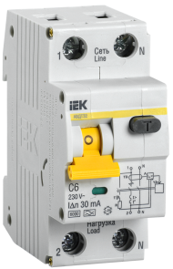 KARAT Автоматический выключатель дифференциального тока АВДТ 32 C6 30мА тип A IEK, MAD22-5-006-C-30