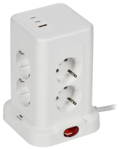 DOMINIC Удлинитель У08K 8 мест 2P+PE 1,5м 3х1,0мм2 16А/250В USB A+C 20Вт белый IEK, DN-YP30-16-08-01-ZKU-K01