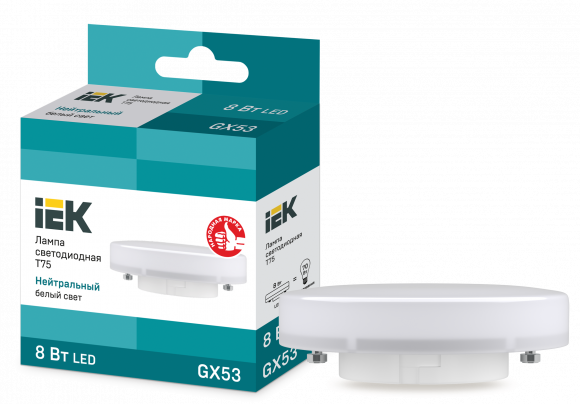 IEK Лампа светодиодная T75 таблетка 8Вт 230В 4000К GX53 IEK, LLE-T80-8-230-40-GX53