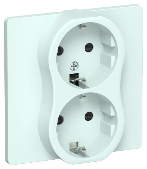 IEK FLITE Розетка 2-местная с заземлением с защитными шторками безвинтовое крепление 16А РСш12-1-К-ФлХЛ холодный лед IEK, FI-R24C-16-1-K94