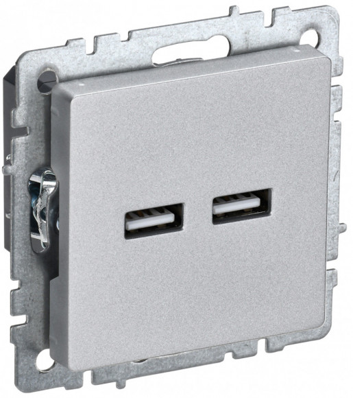 IEK BRITE Розетка USB A+A 5В 3,1А РЮ10-1-БрА алюминий IEK, BR-U21-D31-K47