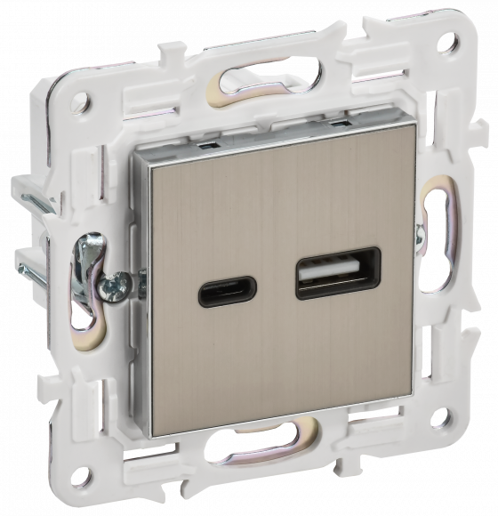 IEK SKANDY Розетка USB A+C 3,1А SK-R14N металл никель , SK-U22-D31-K50