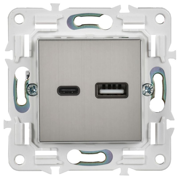 IEK SKANDY Розетка USB A+C 3,1А SK-R14N металл никель , SK-U22-D31-K50
