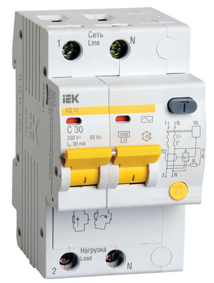 IEK KARAT Дифференциальный автомат АД12 2P 32А 30мА тип AC IEK, MAD10-2-032-C-030
