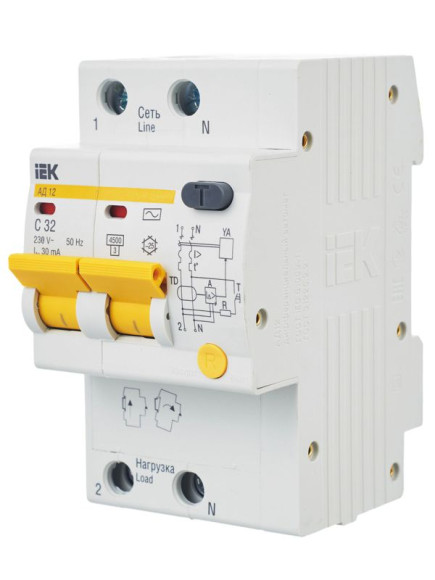 IEK KARAT Дифференциальный автомат АД12 2P 32А 30мА тип AC IEK, MAD10-2-032-C-030