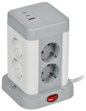 DOMINIC Удлинитель У08K 8 мест 2P+PE 1,5м 3х1,0мм2 16А/250В USB A+C 20Вт серый IEK, DN-YP30-16-08-01-ZKU-K41