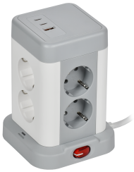 DOMINIC Удлинитель У08K 8 мест 2P+PE 1,5м 3х1,0мм2 16А/250В USB A+C 20Вт серый IEK, DN-YP30-16-08-01-ZKU-K41