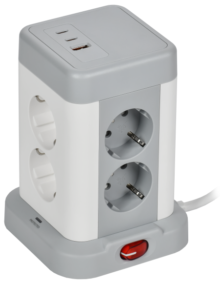 IEK DOMINIC Удлинитель У08K 8 мест 2P+PE 1,5м 3х1,0мм2 16А/250В USB A+C 20Вт серый IEK, DN-YP30-16-08-01-ZKU-K41