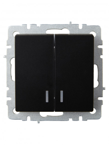 IEK BRITE Выключатель 2-клавишный с индикацией 10А ВС10-2-1-БрЧ черный , BR-V20-1-10-K02