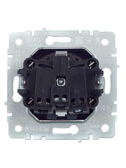 IEK BRITE Розетка 1-местная с заземлением с защитными шторками 16А РС14-1-0-БрС сталь , BR-R14-16-K46