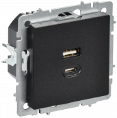 BRITE Розетка USB A+C 45Вт высокоскоростная зарядка РЮ11-2-БрЧ черный IEK, BR-U22-045-K02