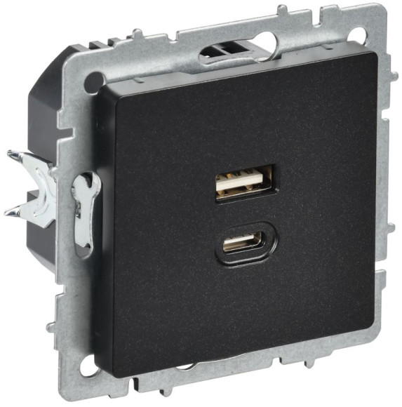 IEK BRITE Розетка USB A+C 45Вт высокоскоростная зарядка РЮ11-2-БрЧ черный IEK, BR-U22-045-K02