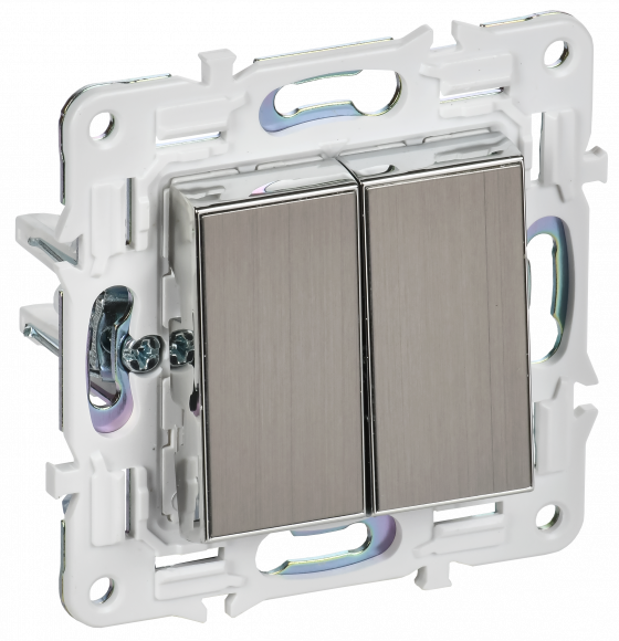 IEK SKANDY Выключатель 2-клавишный проходной 10А SK-V05N металл никель , SK-V22-0-10-K50