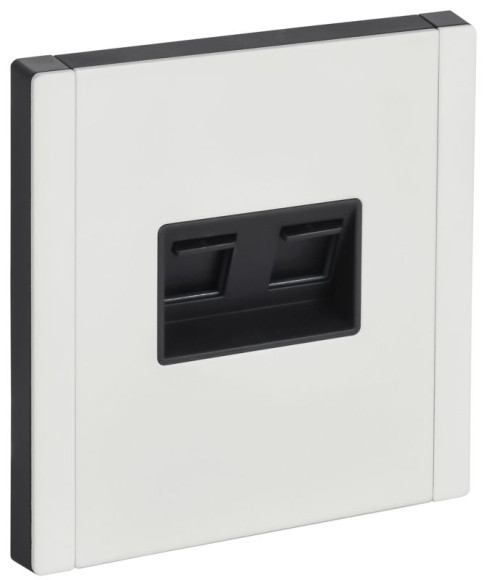 IEK FORTE&PIANO Розетка двойная RJ11+RJ45 кат.5E FP235M металл белый IEK, FP-KT20-O-1-M-K01