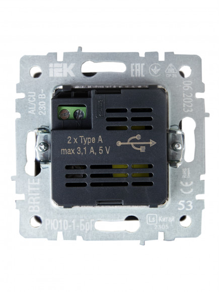 IEK BRITE Розетка USB A+A 5В 3,1А РЮ10-1-БрГ графит IEK, BR-U21-D31-K53
