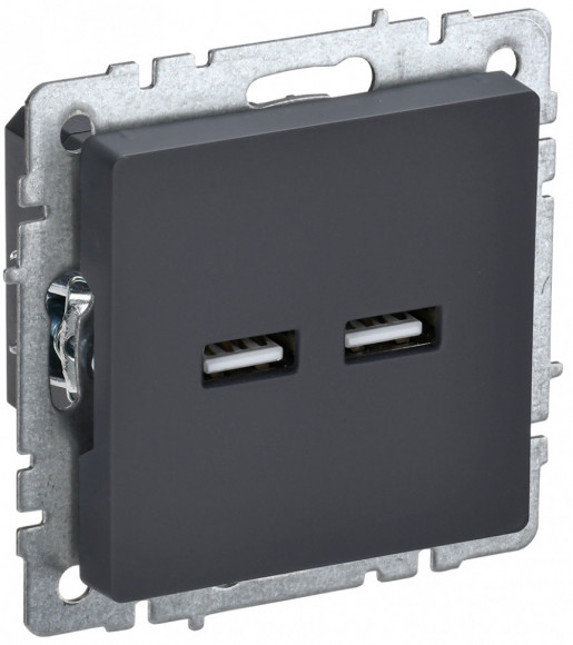 IEK BRITE Розетка USB A+A 5В 3,1А РЮ10-1-БрГ графит IEK, BR-U21-D31-K53
