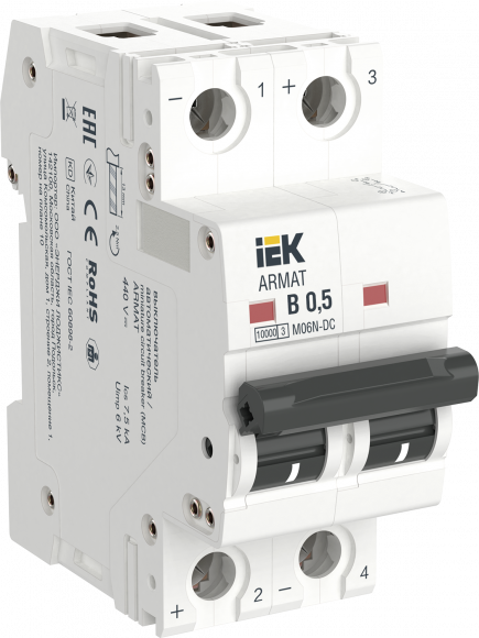 IEK ARMAT Автоматический выключатель M06N-DC 2P B 0,5А IEK, AR-M06N-2-B0D5DC