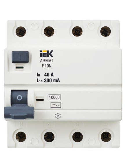 IEK ARMAT Выключатель дифференциального тока R10N 4P 40А 300мА тип AC IEK, AR-R10N-4-040C300