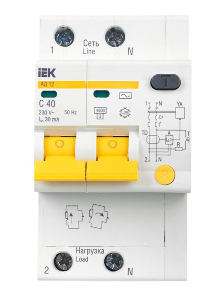 IEK KARAT Дифференциальный автомат АД12 2P 40А 30мА тип AC IEK, MAD10-2-040-C-030