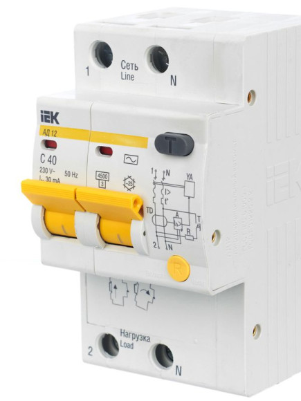 IEK KARAT Дифференциальный автомат АД12 2P 40А 30мА тип AC IEK, MAD10-2-040-C-030
