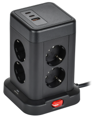 DOMINIC Удлинитель У08K 8 мест 2P+PE 1,5м 3х1,0мм2 16А/250В USB A+C 20Вт черный IEK, DN-YP30-16-08-01-ZKU-K02