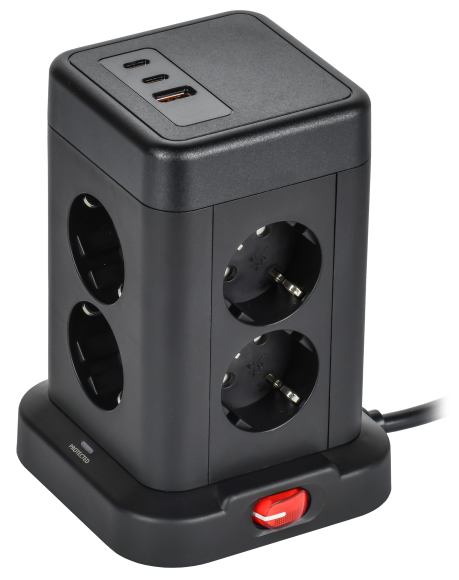 IEK DOMINIC Удлинитель У08K 8 мест 2P+PE 1,5м 3х1,0мм2 16А/250В USB A+C 20Вт черный IEK, DN-YP30-16-08-01-ZKU-K02