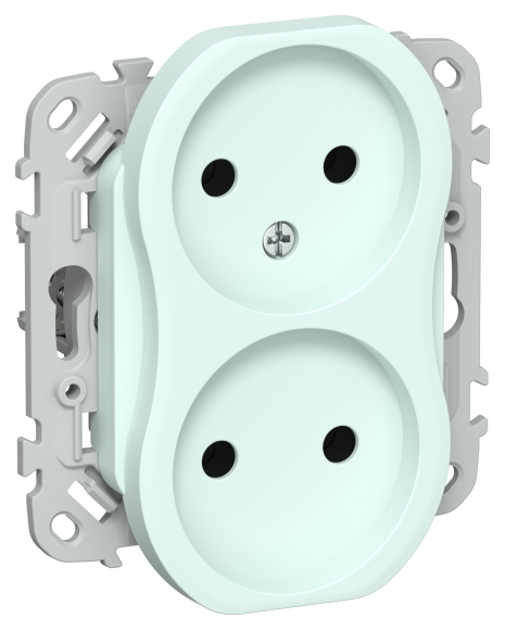 IEK FLITE Розетка 2-местная без заземления без защитных шторок безвинтовое крепление 10А РС02-1-ФлХЛ холодный лед IEK, FI-R20-10-1-K94