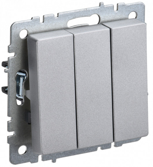 IEK BRITE Выключатель 3-клавишный 10А ВС10-3-0-БрА алюминий IEK, BR-V30-0-10-K47