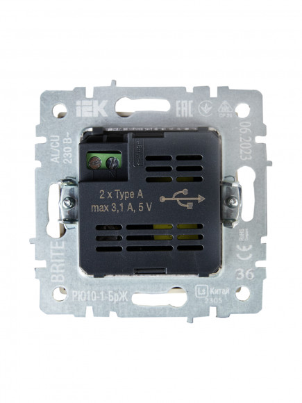 IEK BRITE Розетка USB A+A 5В 3,1А РЮ10-1-БрЖ жемчуг , BR-U21-D31-K36