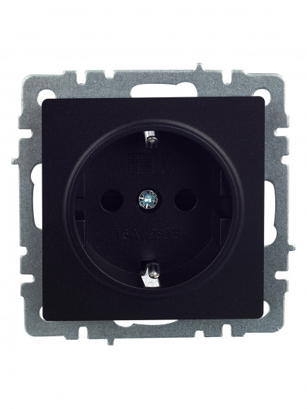 IEK BRITE Розетка 1-местная с заземлением с защитными шторками 16А РС14-1-0-БрЧ черный , BR-R14-16-K02