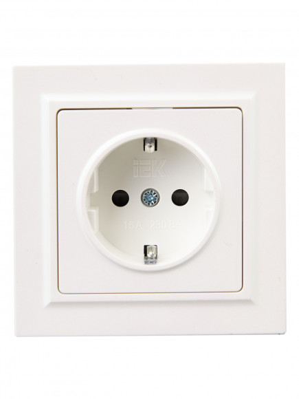 IEK BRITE Розетка 1-местная с заземлением с защитными шторками 16А в сборе РСР14-1-0-БрЖ жемчуг , BR-R14-16-K36-F