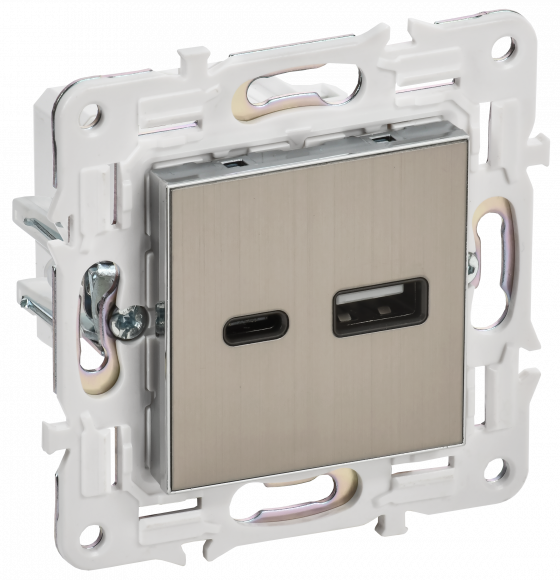 IEK SKANDY Розетка USB A+C 18Вт SK-R13N металл никель , SK-U22-018-K50