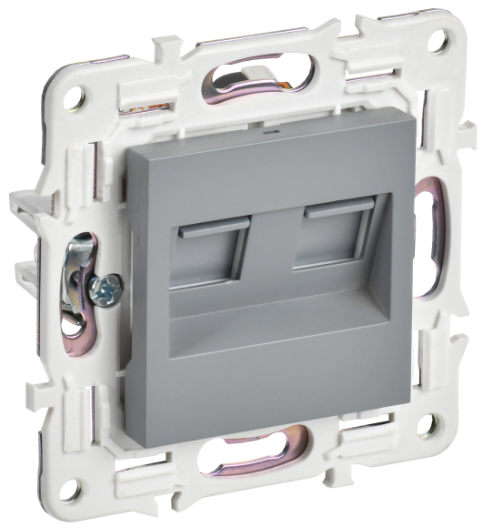 IEK SKANDY Розетка компьютерная двойная RJ45 кат.6 SK-K04Gr серый , SK-K20-2-K03