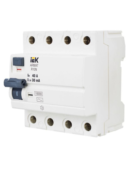 IEK ARMAT Выключатель дифференциального тока R10N 4P 40А 30мА тип AC IEK, AR-R10N-4-040C030
