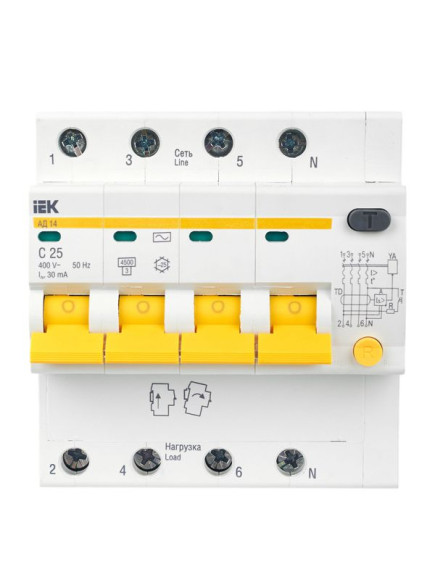 IEK KARAT Дифференциальный автомат АД14 4P 25А 30мА тип AC IEK, MAD10-4-025-C-030
