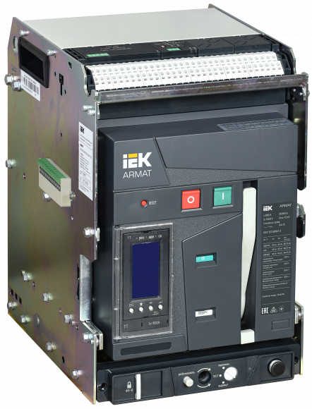 IEK ARMAT AR-A2S TT08 3P W HR/VR Выключатель автоматический воздушный 85кА расцепитель TT 800А 3P выдвижной с аксессуарами ~220-240В: реле отключения, реле включения, моторный привод IEK, AR-ACB-3VB-085-0800A-TTCF