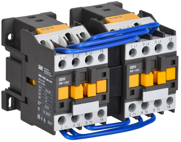 IEK Контактор КМИ-11830 реверс 18А 400В/АС3 2NO IEK, KKM13-018-400-20-1 IEK Контактор КМИ-11830 реверс 18А 400В/АС3 2NO IEK, KKM13-018-400-20-1