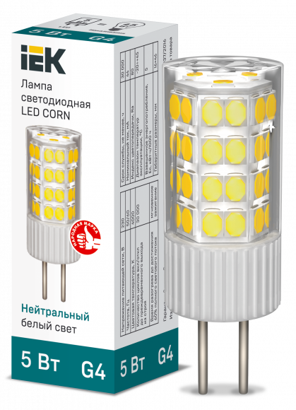 IEK Лампа светодиодная CORN капсула 5Вт 230В 4000К керамика G4 IEK, LLE-CORN-5-230-40-G4