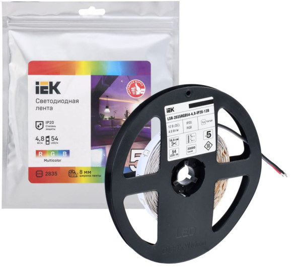 IEK Лента светодиодная 5м LSR-2835RGB54-4,8-IP20-12В IEK, LSR1-3-054-20-3-05