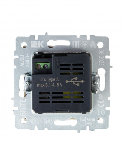 IEK BRITE Розетка USB A+A 5В 3,1А РЮ10-1-БрКр бежевый , BR-U21-D31-K10