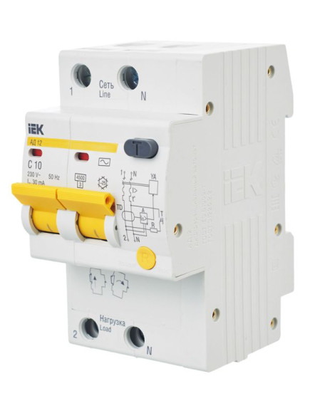 IEK KARAT Дифференциальный автомат АД12 2P 10А 30мА тип AC IEK, MAD10-2-010-C-030