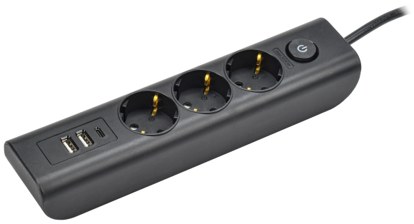 IEK MODERN Удлинитель У03В 3 места с заземляющим контактом 2м 3х1мм2 16А/250В USBх3 черный IEK, WYP12-16-03-02-ZKU-K02