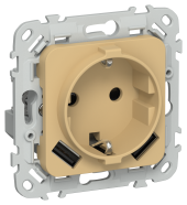 FLITE Розетка 1-местная с заземлением с защитными шторками 16А с USB A+A 3,1А безвинтовое крепление РСЮша11-1-ФлШм шамуа IEK, FI-R14-16-1-U21-D31-K89